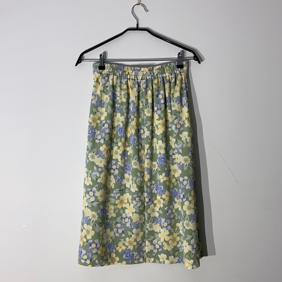 Vintage Pastel Green Floral Midi Skirt - Picture 4 of 9